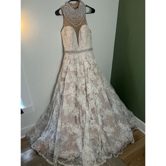Sherri Hill Dresses & Skirts - Sherri Hill SZ 10- 1338 Ivory Lace Pearl Neck‎ Back Mesh Ballgown Wedding Dress